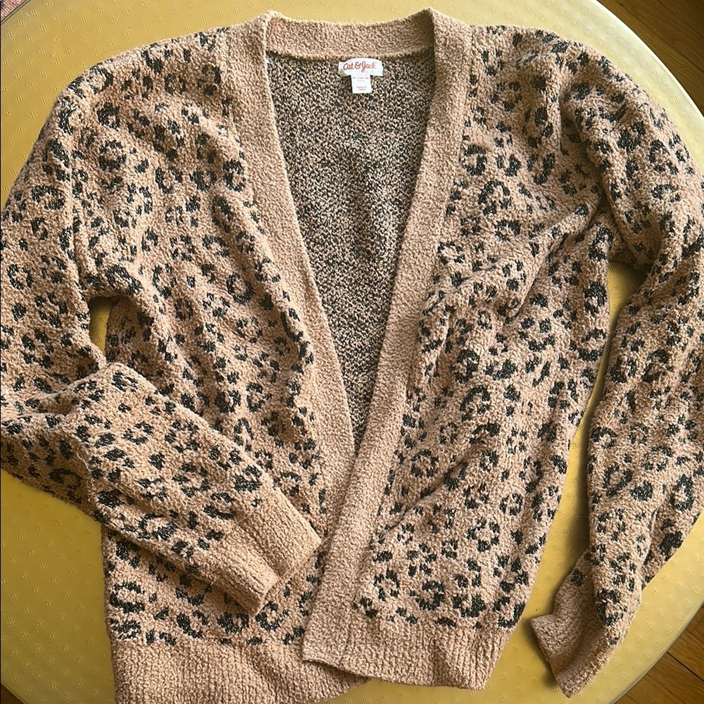 Cat & Jack Tan and Black Cardigan with V-Neck and Sequin Embellishments